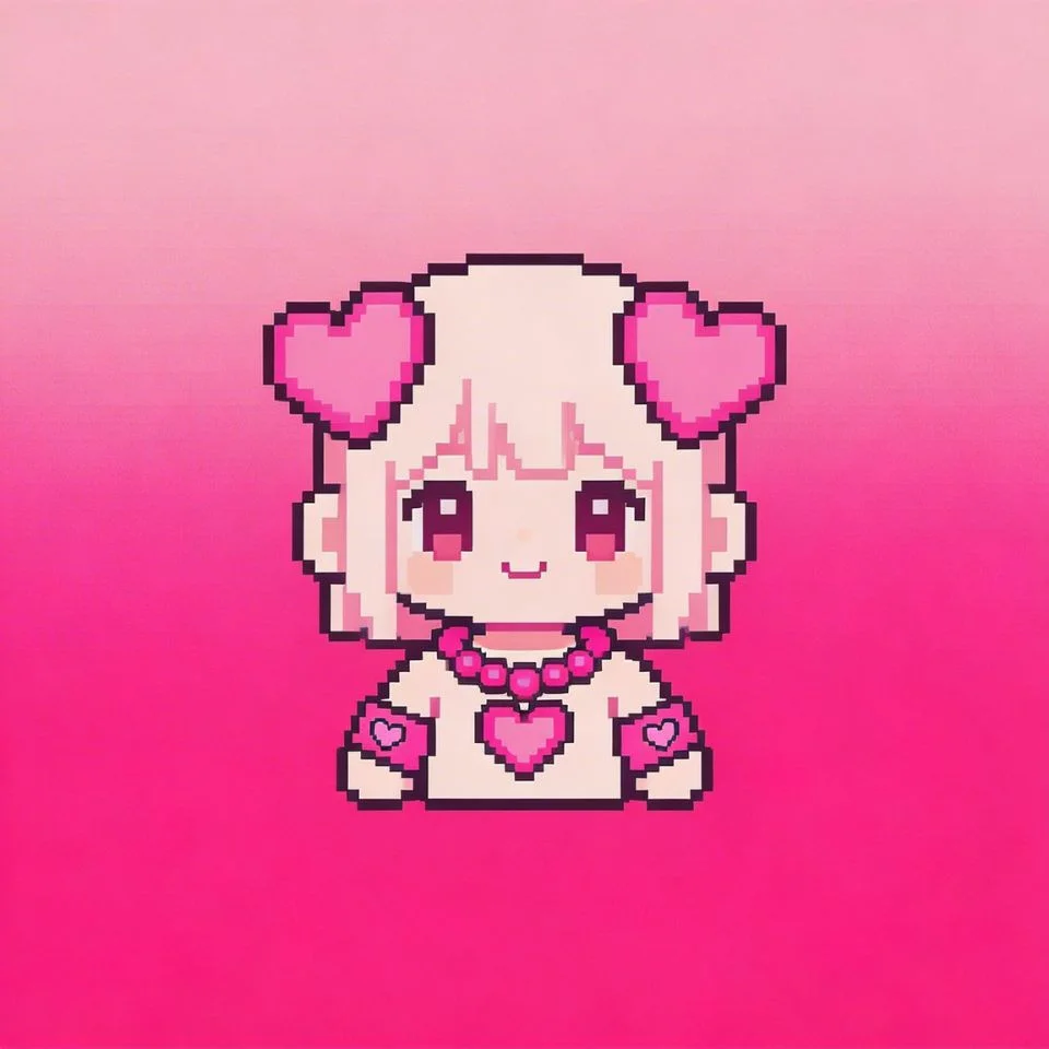 Retro Y2K pink pfp with pixel art style and soft pink gradient for nostalgic Discord and Instagram profile avatar