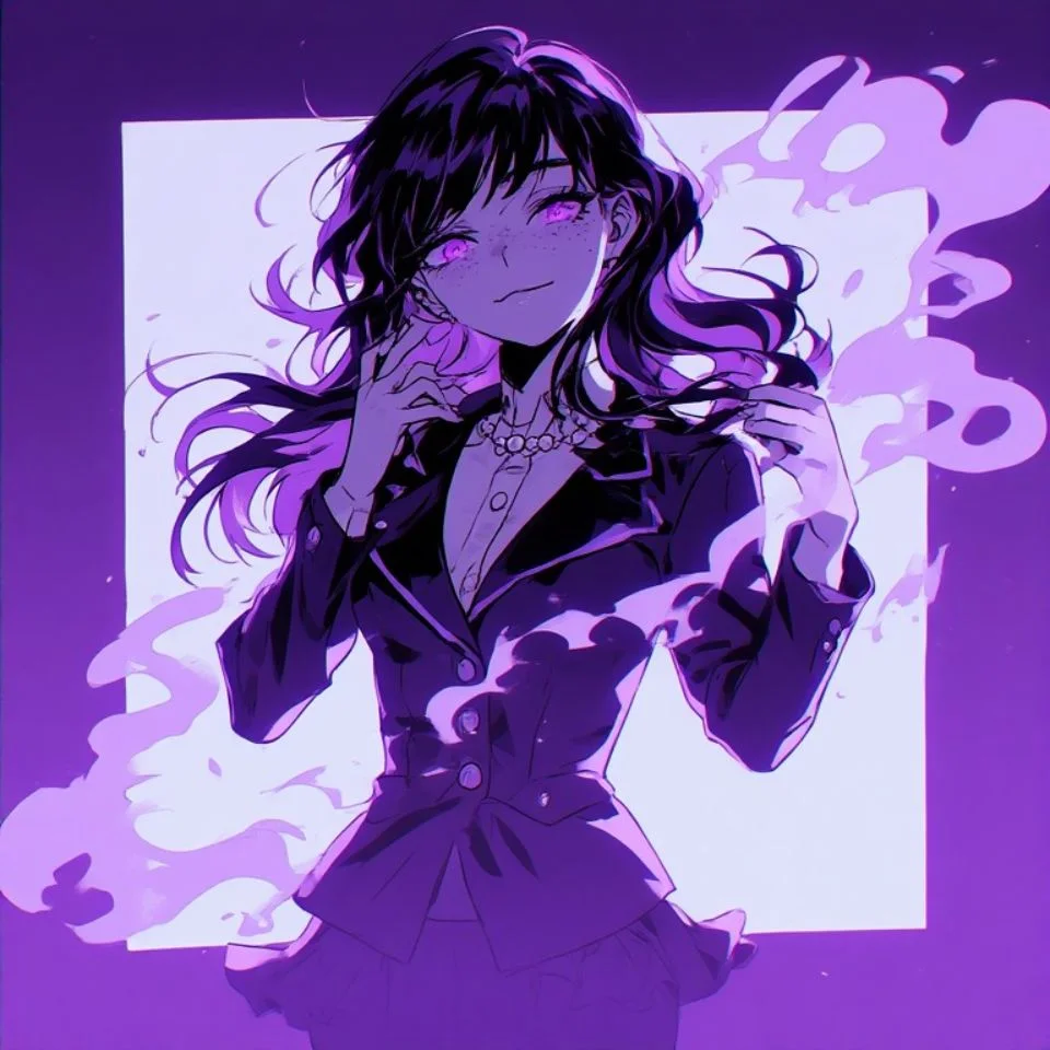 Kawaii purple anime girl pfp in school uniform with cherry blossoms for aesthetic TikTok avatars