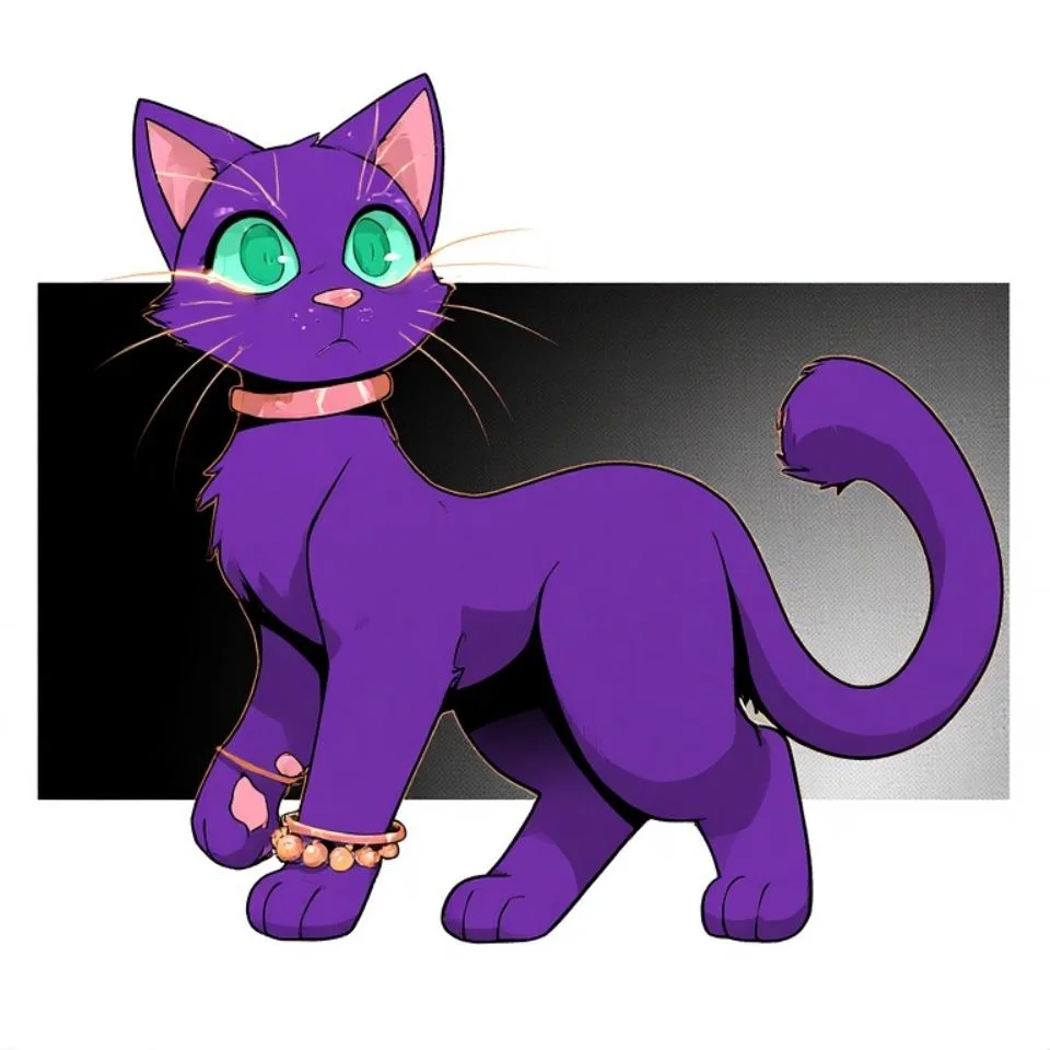 Purple cat pfp cartoon style with big sparkly eyes and cute whiskers for playful Discord avatars