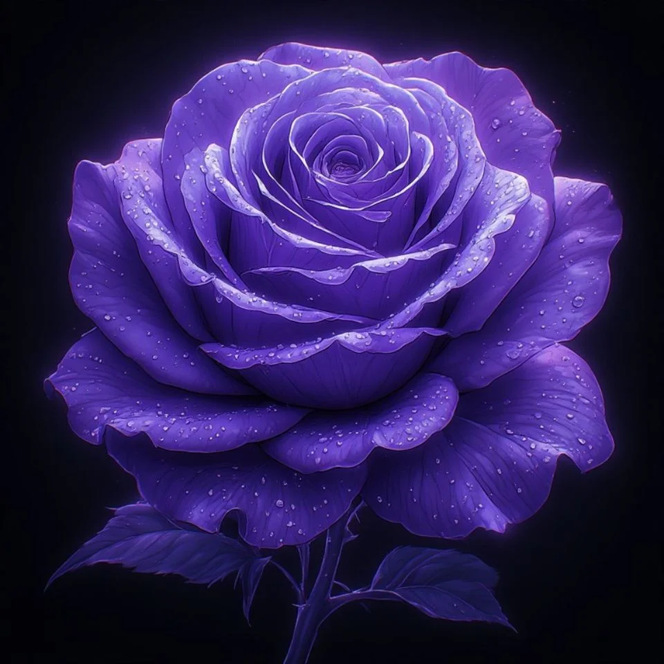 Purple rose pfp with blooming petals and morning dewdrops for romantic aesthetic profile avatars