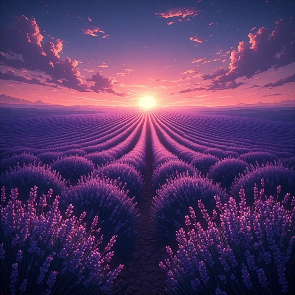 Purple lavender field pfp with golden sunset glow for dreamy nature aesthetic profile icons