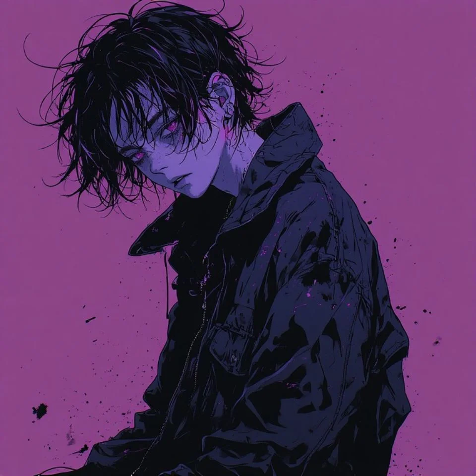 Purple grunge pfp with distressed texture and film grain overlay for edgy alternative profile avatars