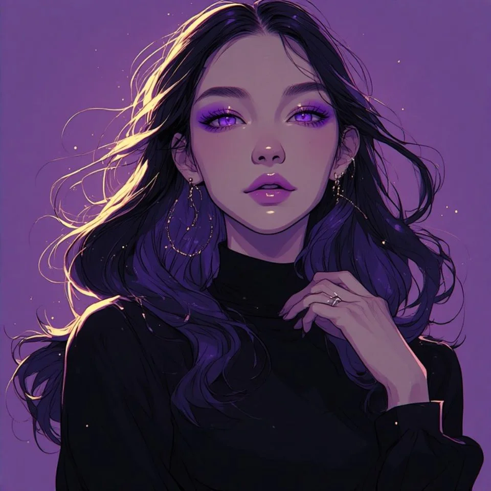 Purple pfp aesthetic for Instagram with golden hour portrait and violet color grading for profiles