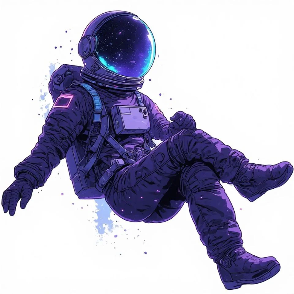 Purple space pfp showing astronaut floating through violet starfield for cosmic profile pictures