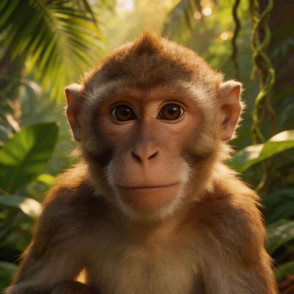 realistic-monkey-profile-picture-3d-render-jungle-environment-cinematic-depth Realistic 3D monkey profile picture with cinematic jungle environment depth of field effect and natural golden lighting for premium Instagram and Discord avatars