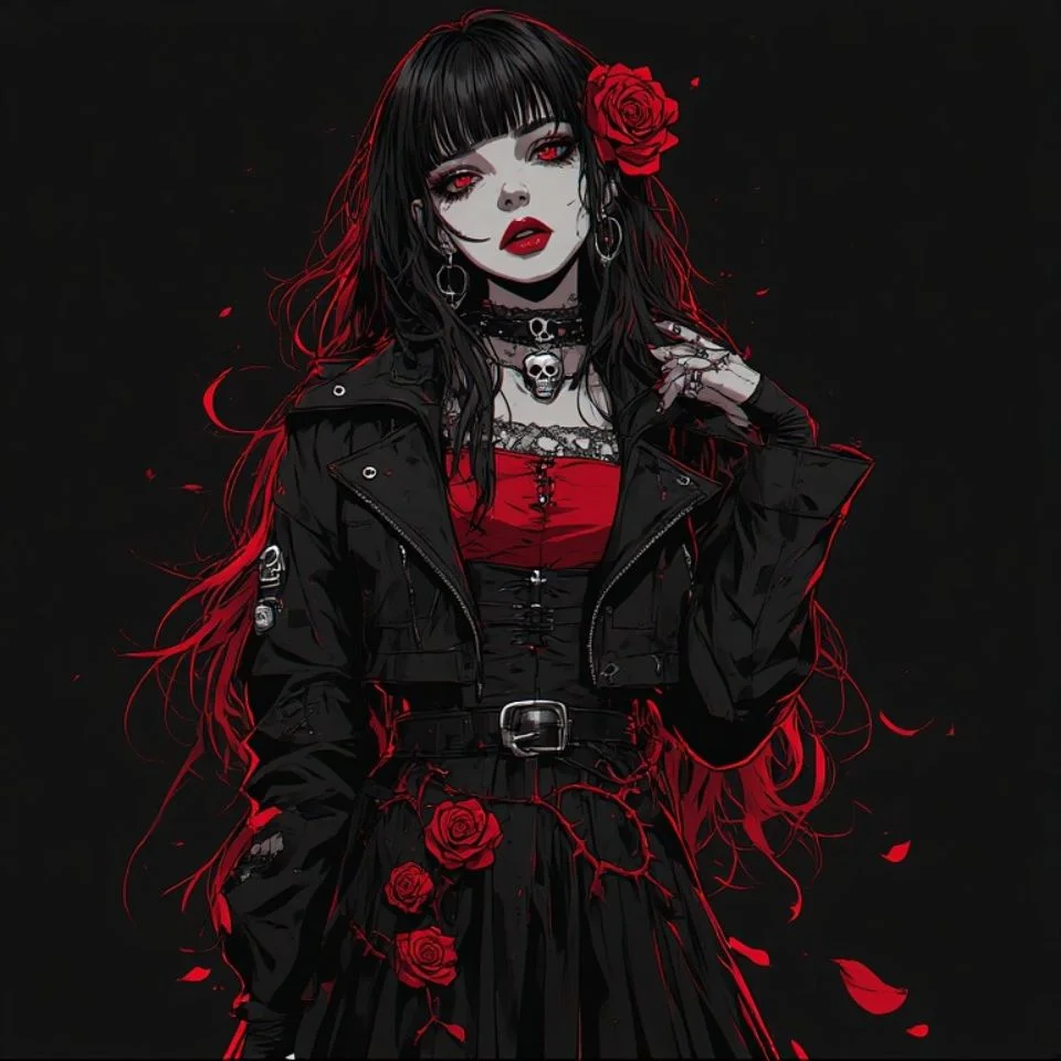 Red and black grunge pfp with crimson roses and dark skull motif ideal for aesthetic duo-tone avatars