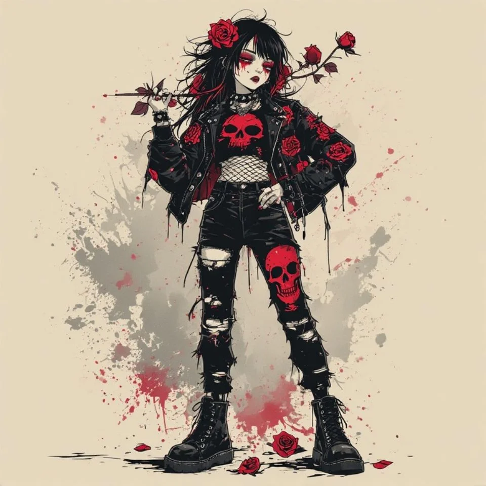 Red grunge skull pfp with roses and phonk aesthetic vintage texture ideal for edgy retro profile icons