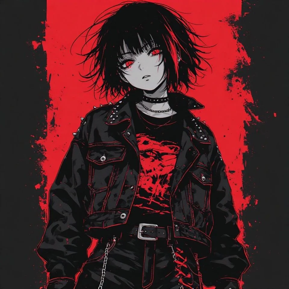 Red grunge pfp with Y2K glitch text overlay and retro pixelated aesthetic for vintage profile pictures