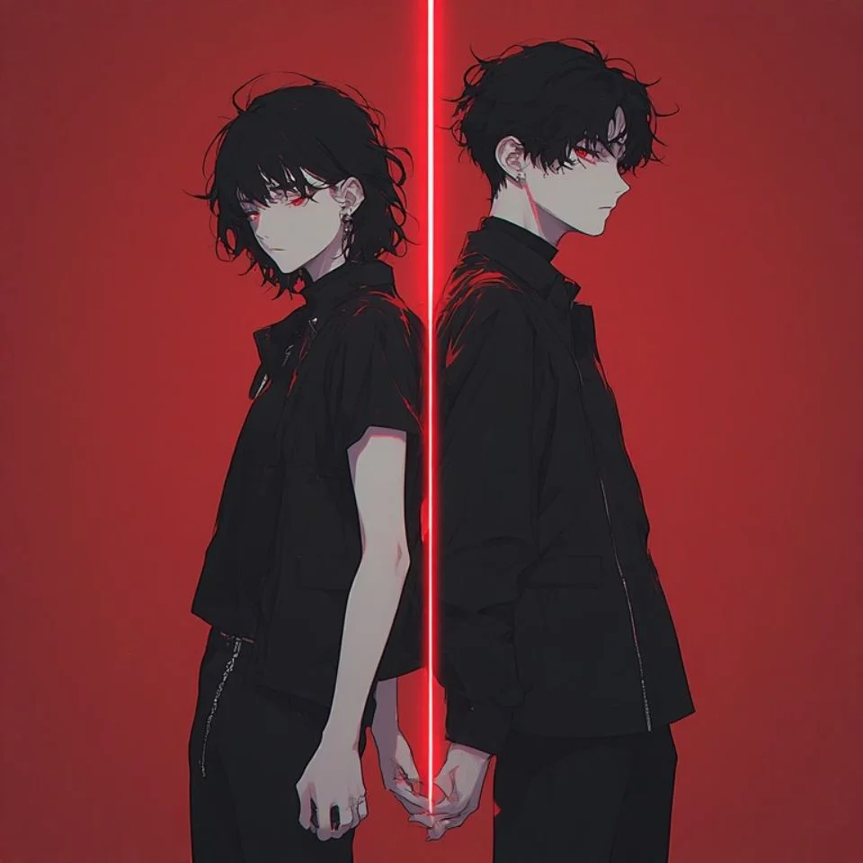 Dark red matching pfp with minimal silhouette couple design for aesthetic romantic profile picture pairs