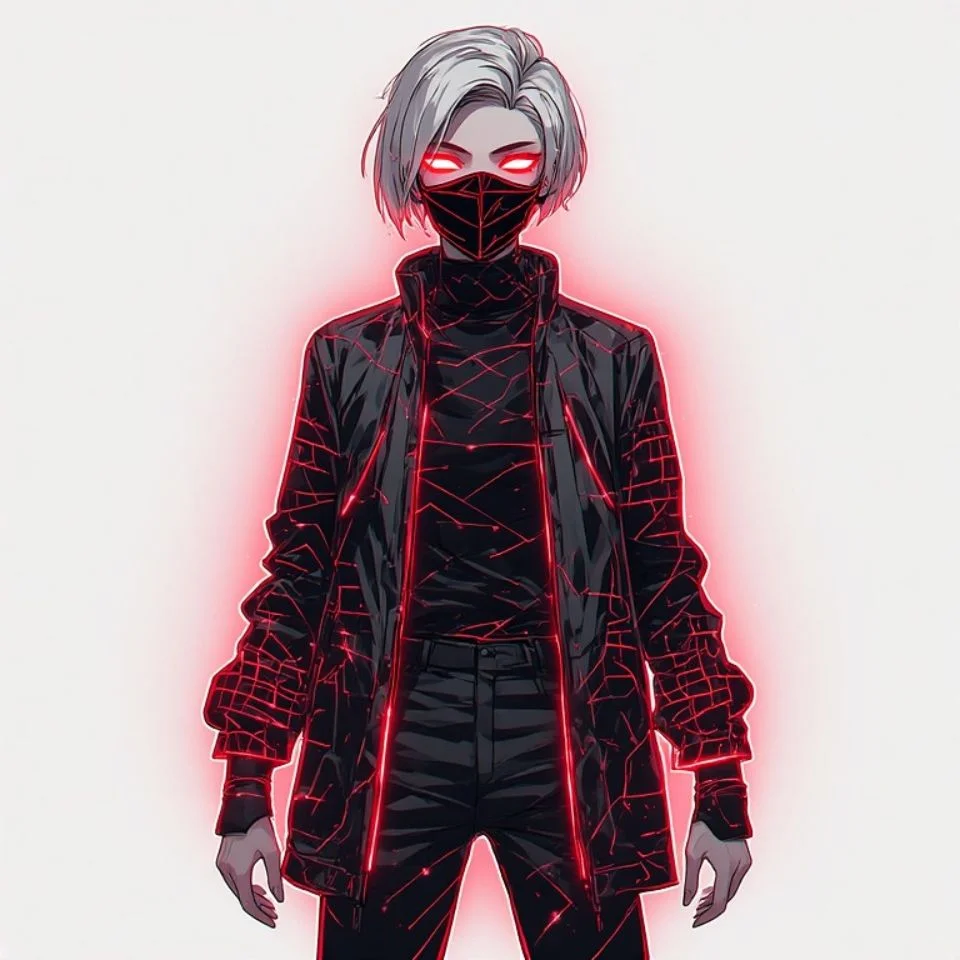 Neon red pfp featuring a glowing synthwave mask with electric crimson accents for dark futuristic avatars