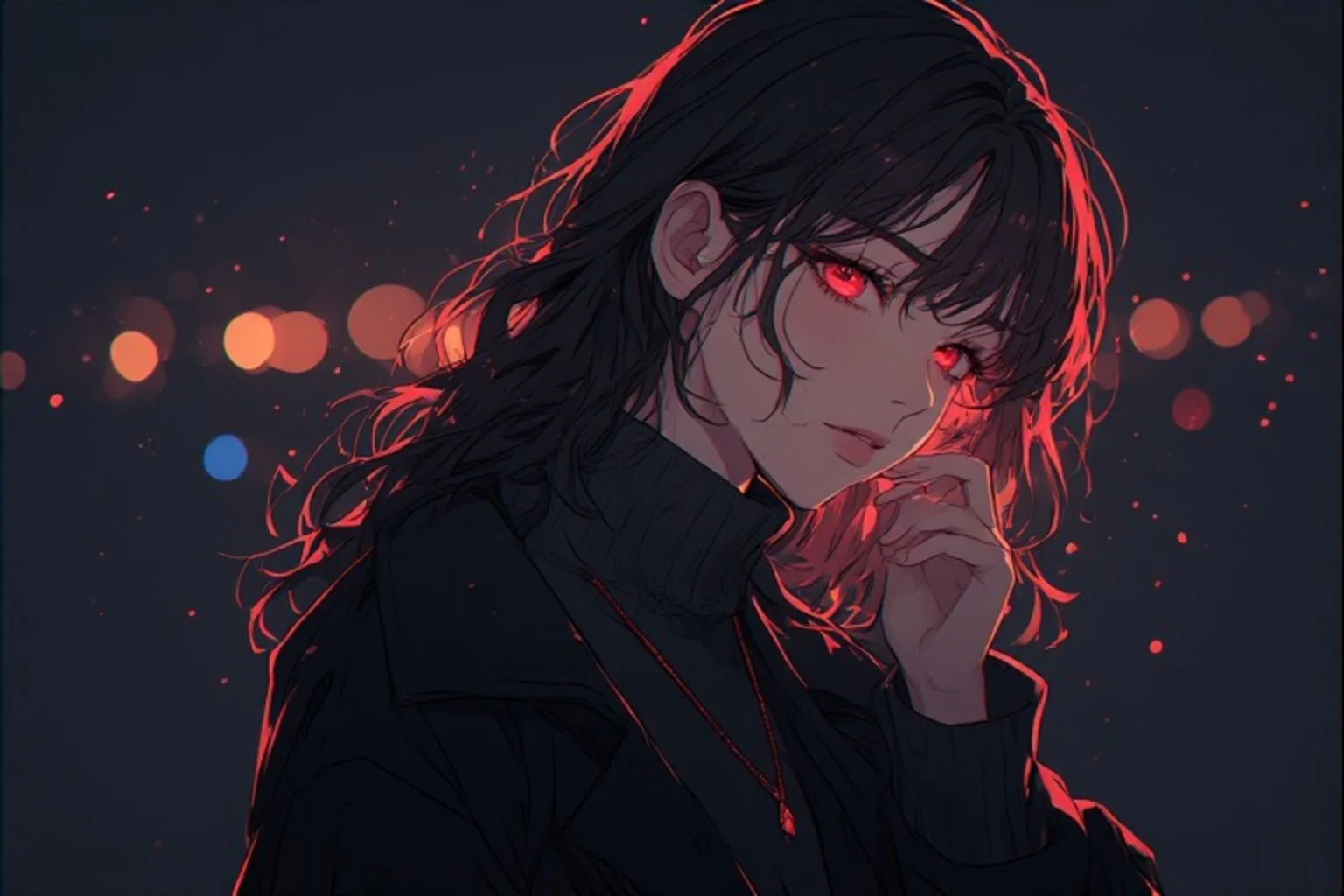 Moody red aesthetic pfp with rain on window blur effect and warm crimson bokeh for Instagram avatars