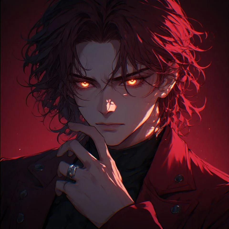 Bold red anime boy pfp with sharp gaze wearing a crimson jacket perfect for edgy Discord avatars