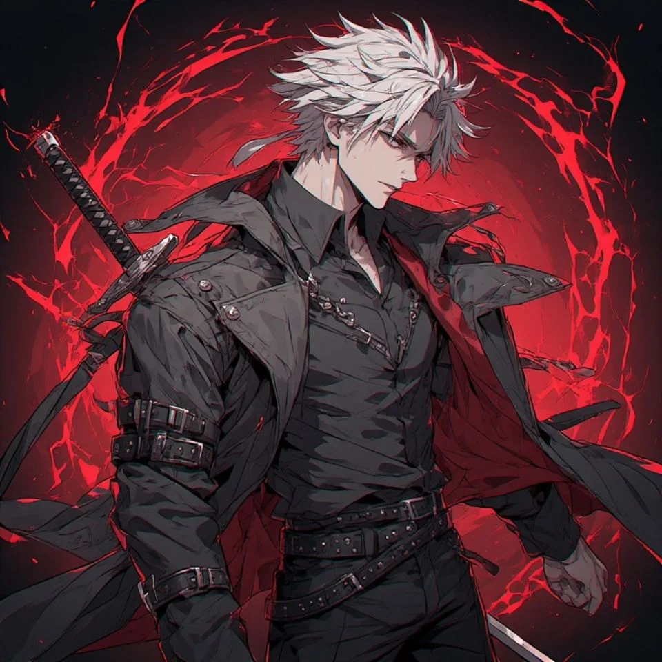 Cool red anime guy pfp holding a katana surrounded by red aura ideal for gaming and aesthetic profiles
