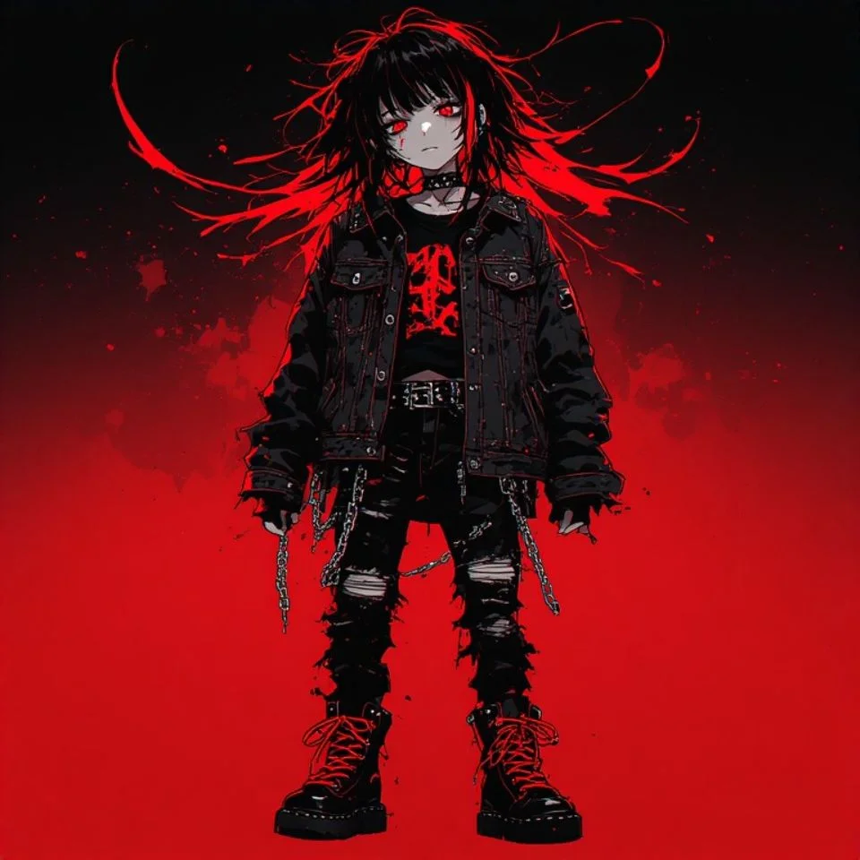 Red Y2K retro anime pfp with scanline effect and cherry pixel art style for nostalgic aesthetic avatars