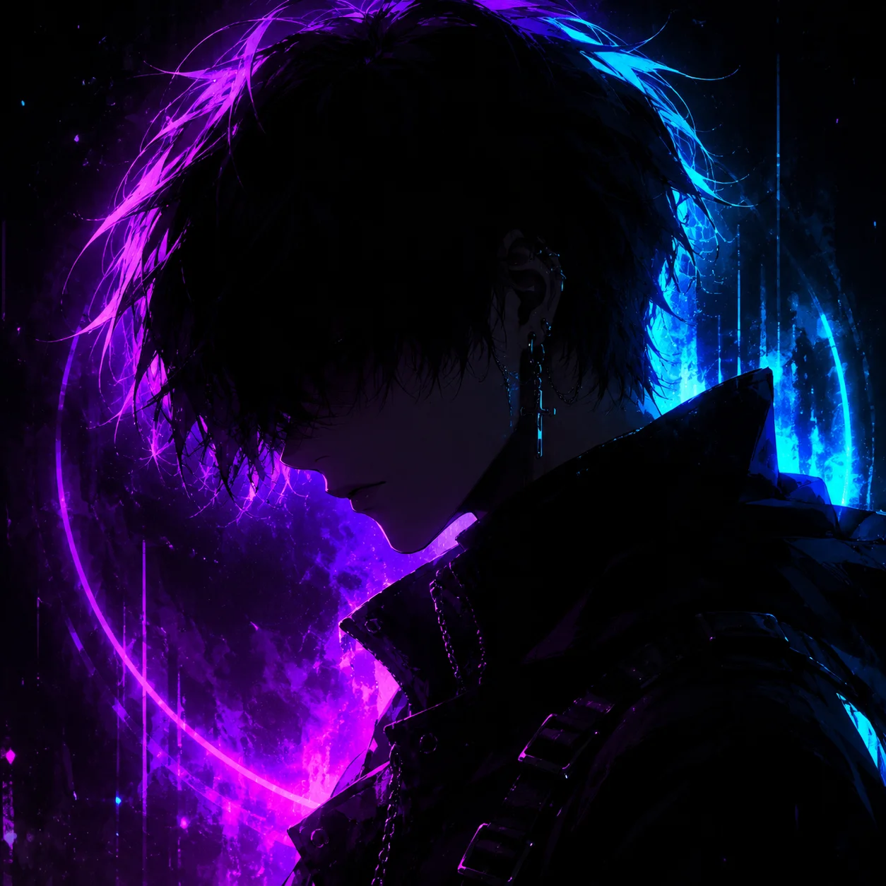neon-emo-pfp-purple-cyan-glow-dark-silhouette-digital-art Neon emo pfp with electric purple and cyan glow surrounding dark silhouette for striking digital art TikTok and Instagram avatar