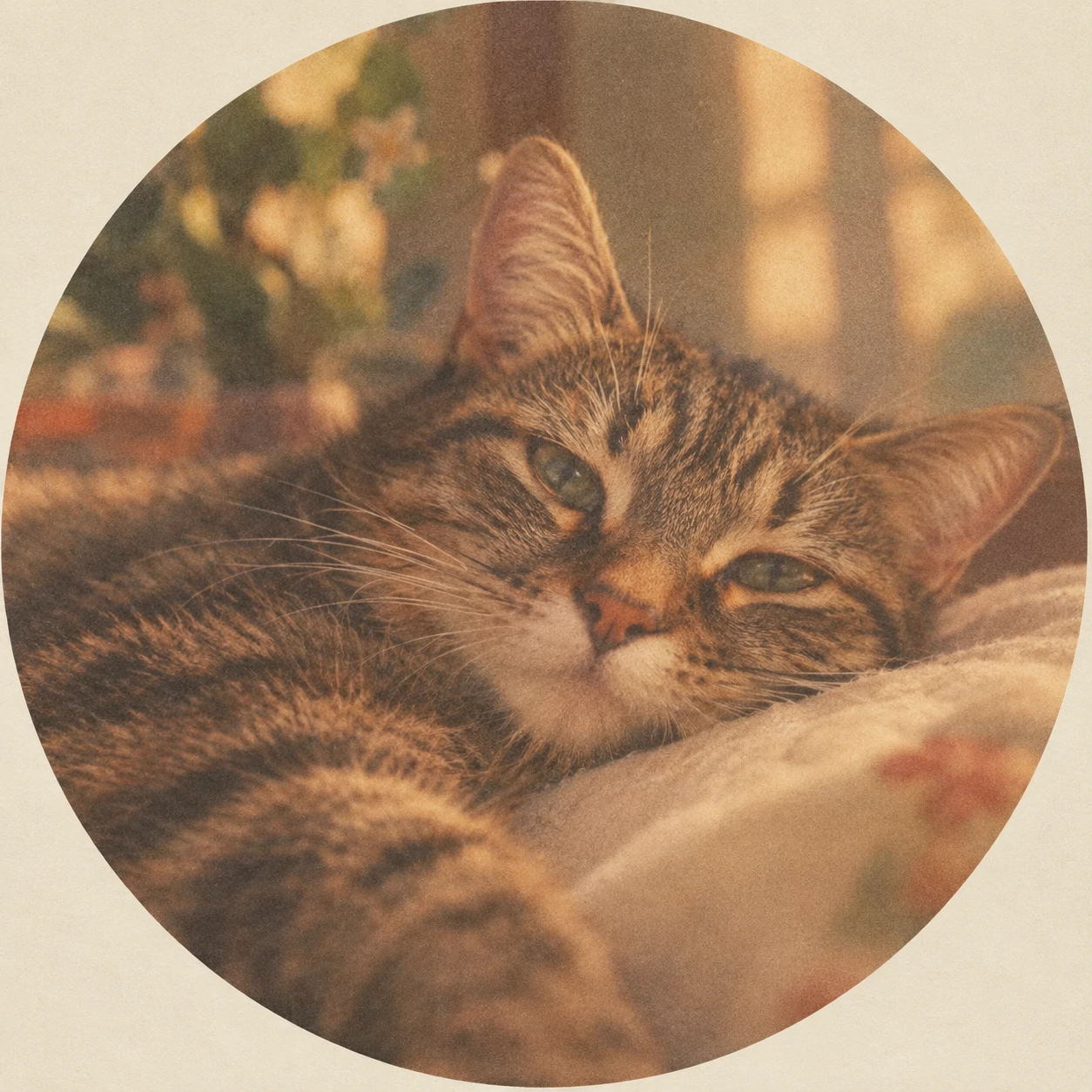 Aesthetic cat PFP with warm film grain, soft focus and a dreamy vintage color tone
