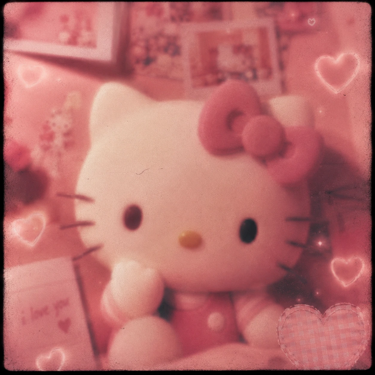Blurred pink vintage aesthetic Hello Kitty profile picture with a warm nostalgic wash