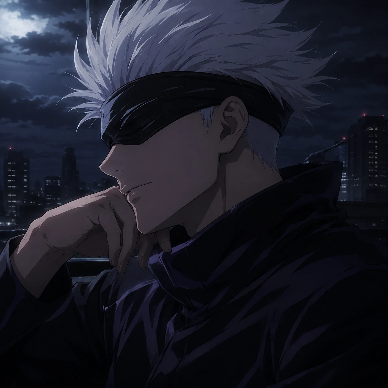 Satoru Gojo profile picture with muted night tones and cinematic shadows