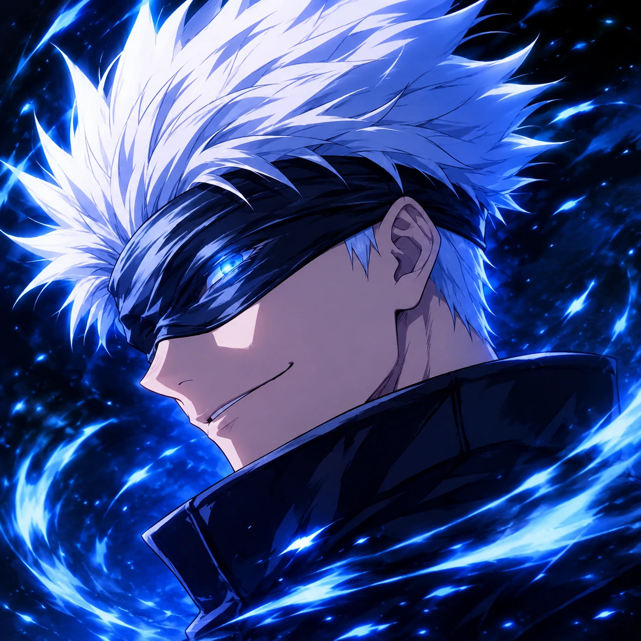 Animated Gojo profile picture with smirk loop and light blue motion trail