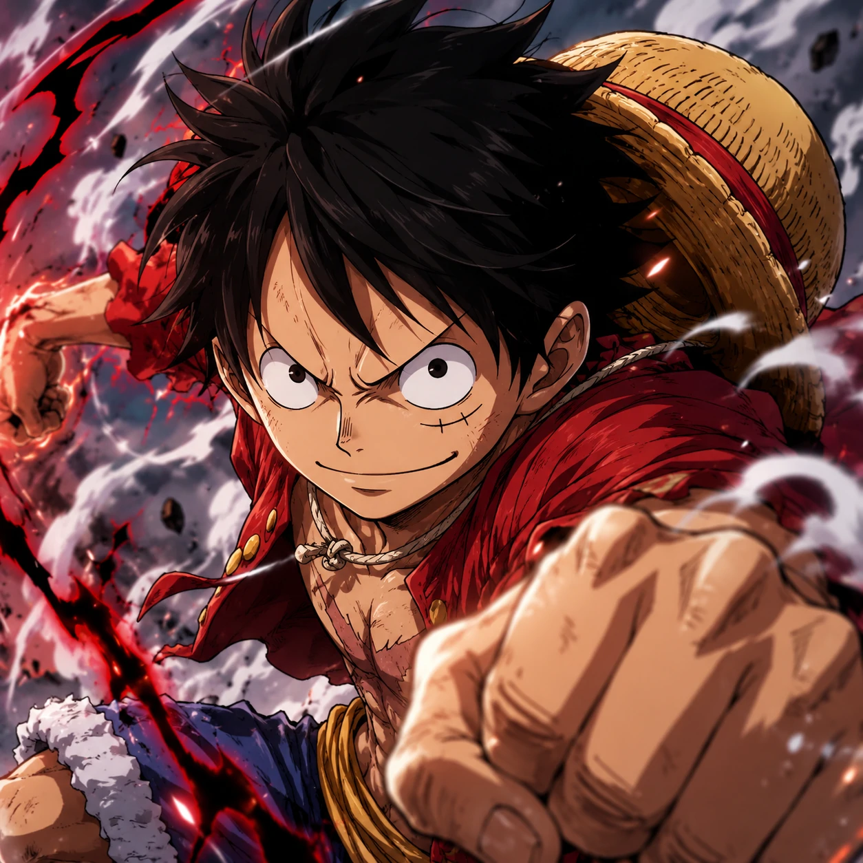 Anime Luffy profile picture from action scene with clear eyes and dynamic pose