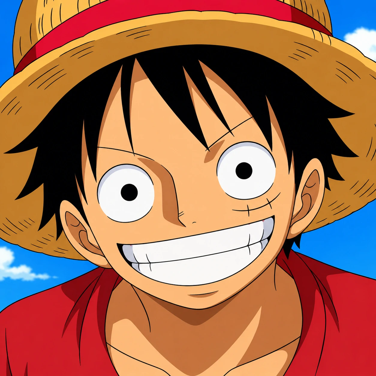 Anime Luffy pfp with clean cel shading and bright One Piece colors
