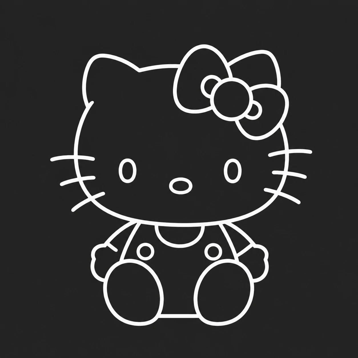 Monochrome outline black Hello Kitty profile picture with white line art on charcoal grey