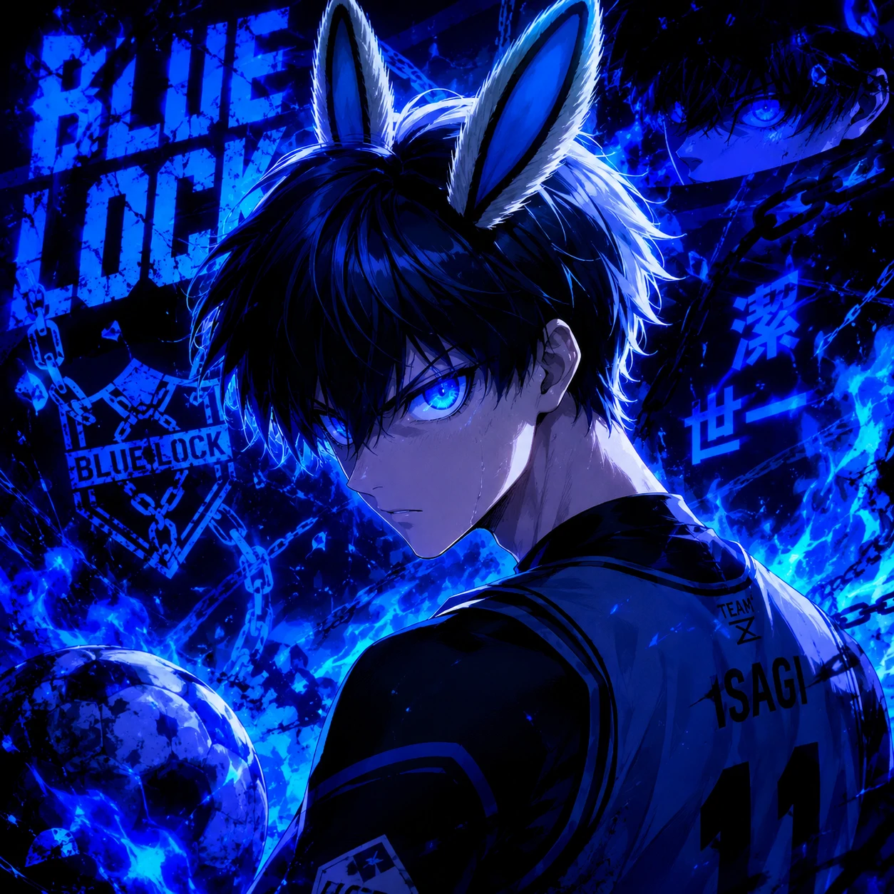 Blue Lock bunny pfp anime edit with dramatic blue lighting and rabbit ears