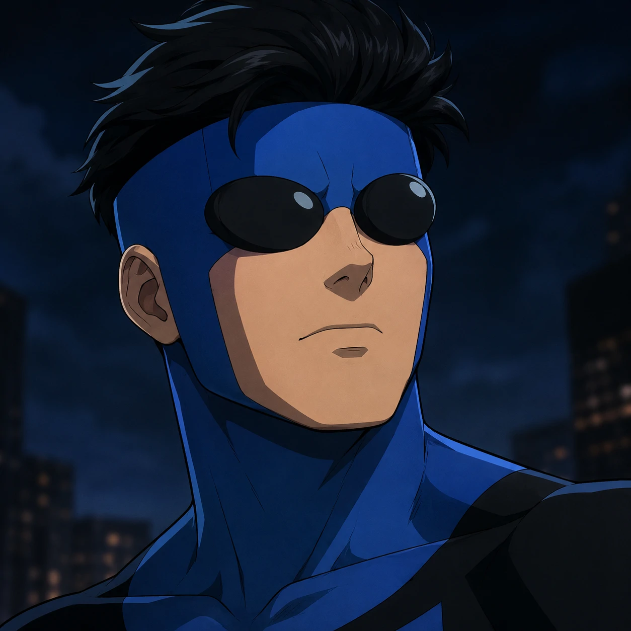 Blue suit Invincible profile picture close up of Mark Grayson with black highlights