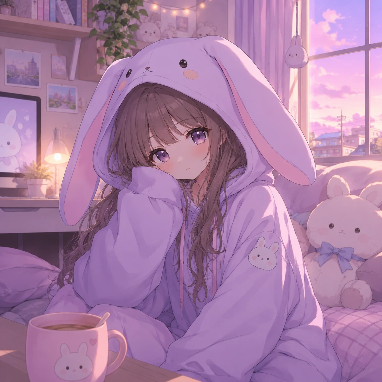Cute bunny girl pfp in an oversized pastel hoodie with floppy ears