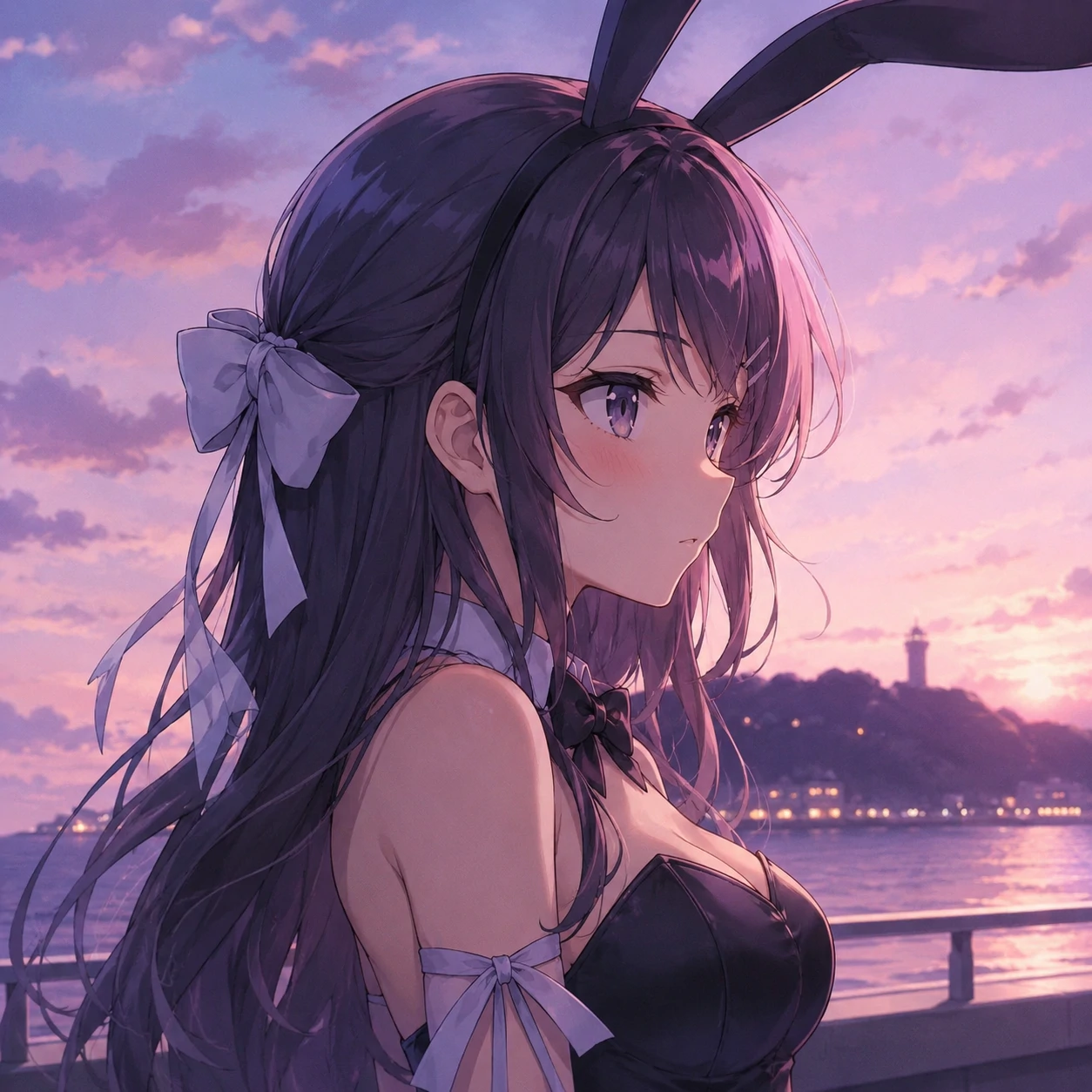 Bunny girl senpai matching pfp with soft anime shading and ribbon details