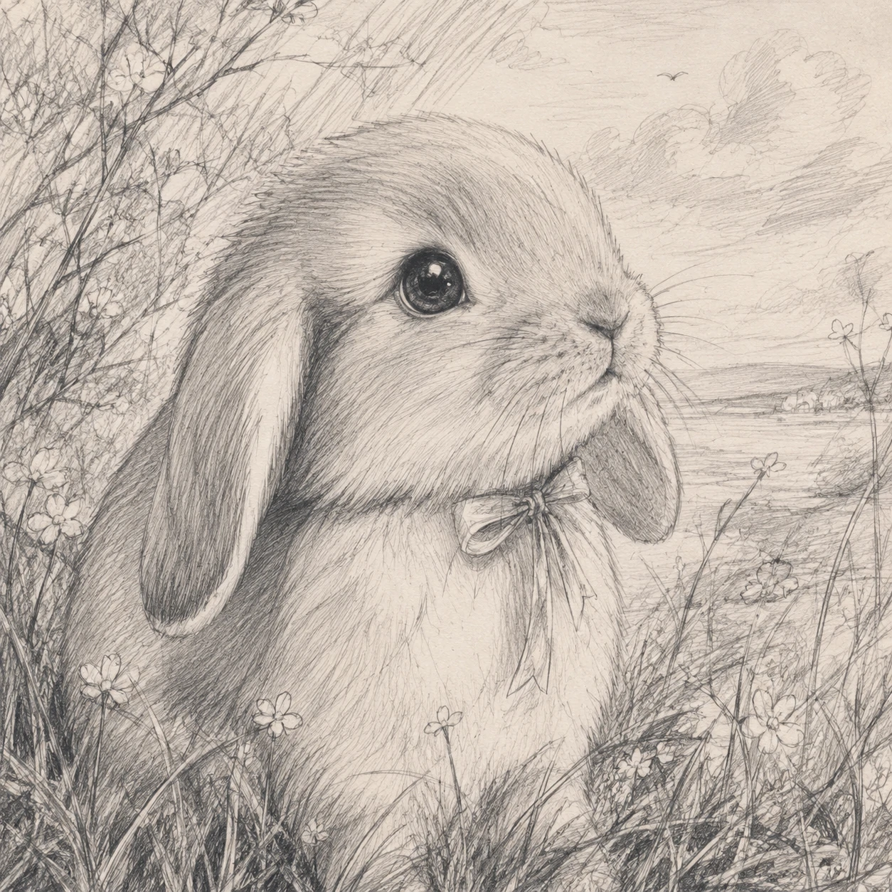 Bunny pfp drawing in pencil with soft shading and visible sketch lines