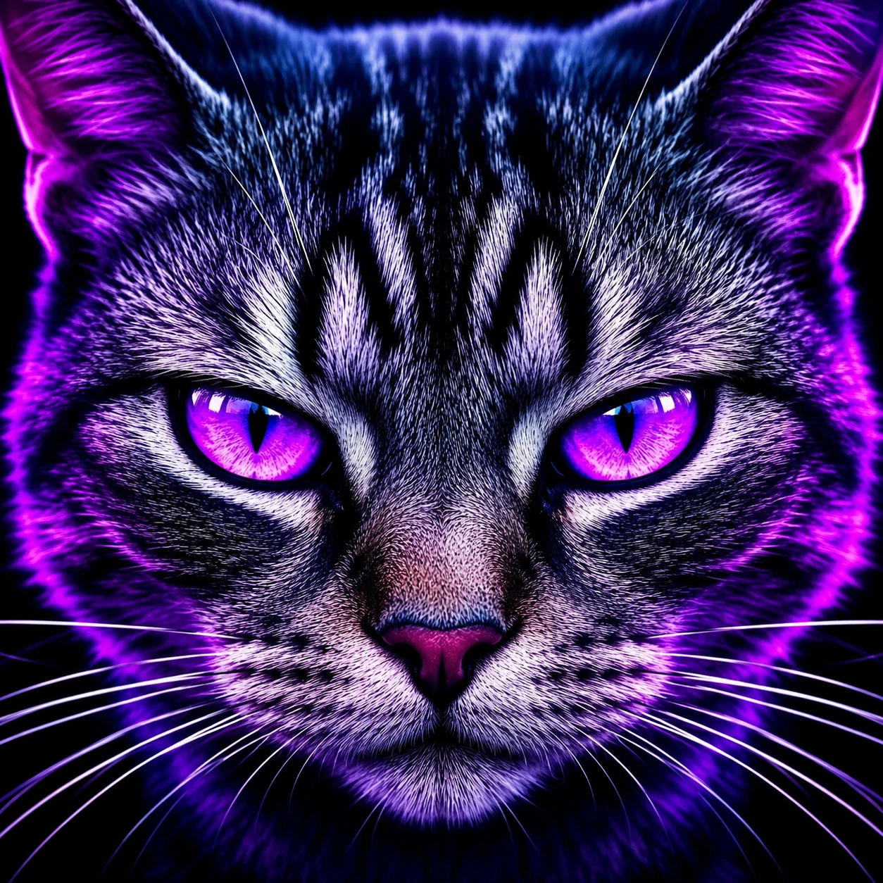High-contrast cat PFP for Discord with a tight face crop and bold saturated colors