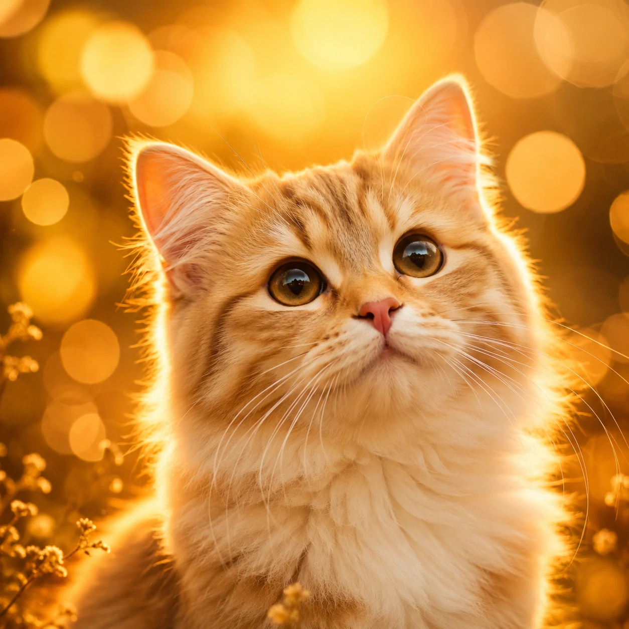 Instagram cat PFP with warm golden light, soft bokeh background and a gentle expression