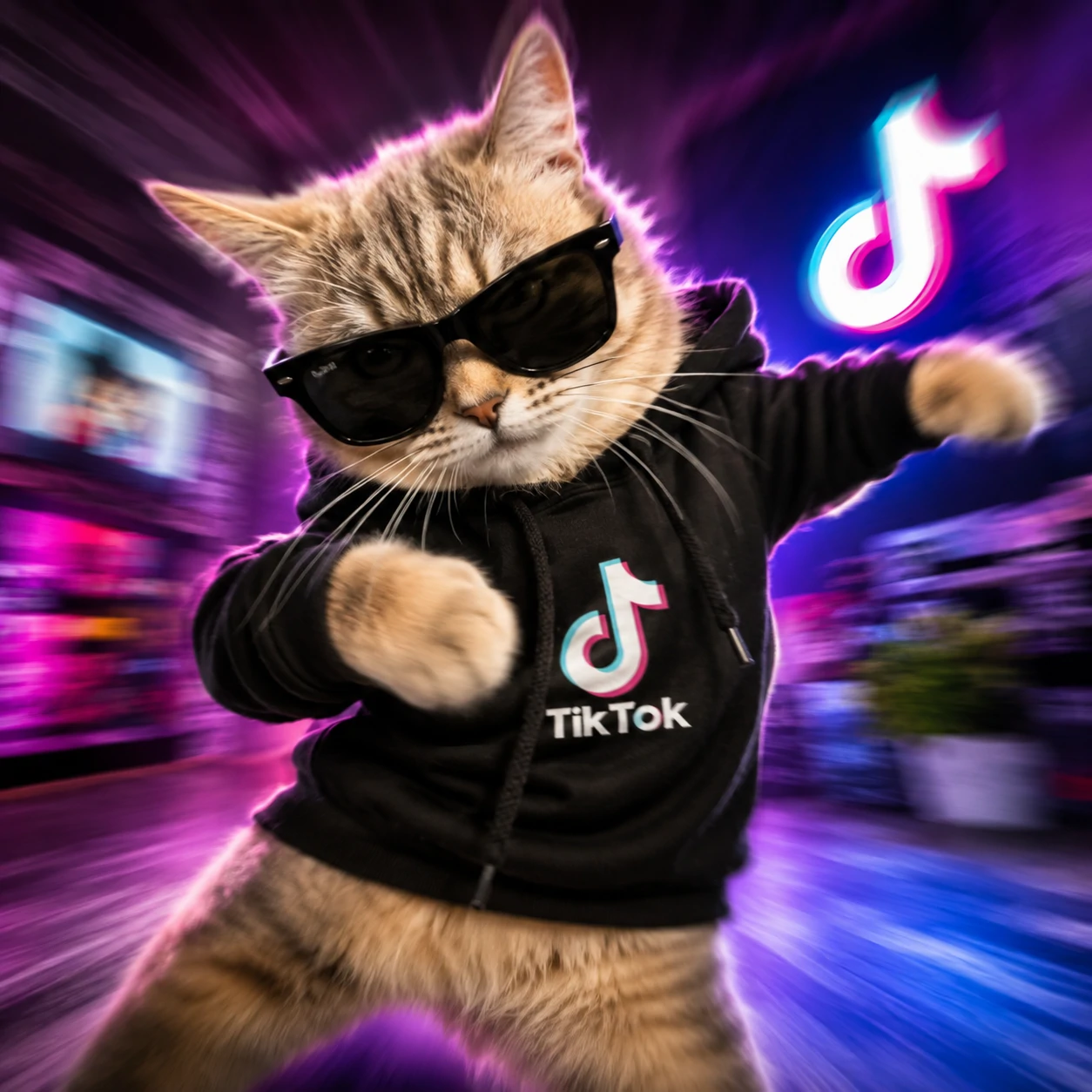Cat profile picture styled like a viral TikTok video frame with dynamic motion blur