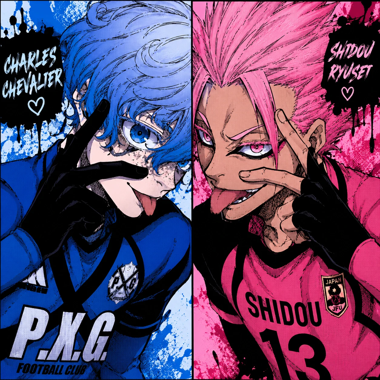 Charles and Shidou matching PFP pair with colorful NEL-inspired edits