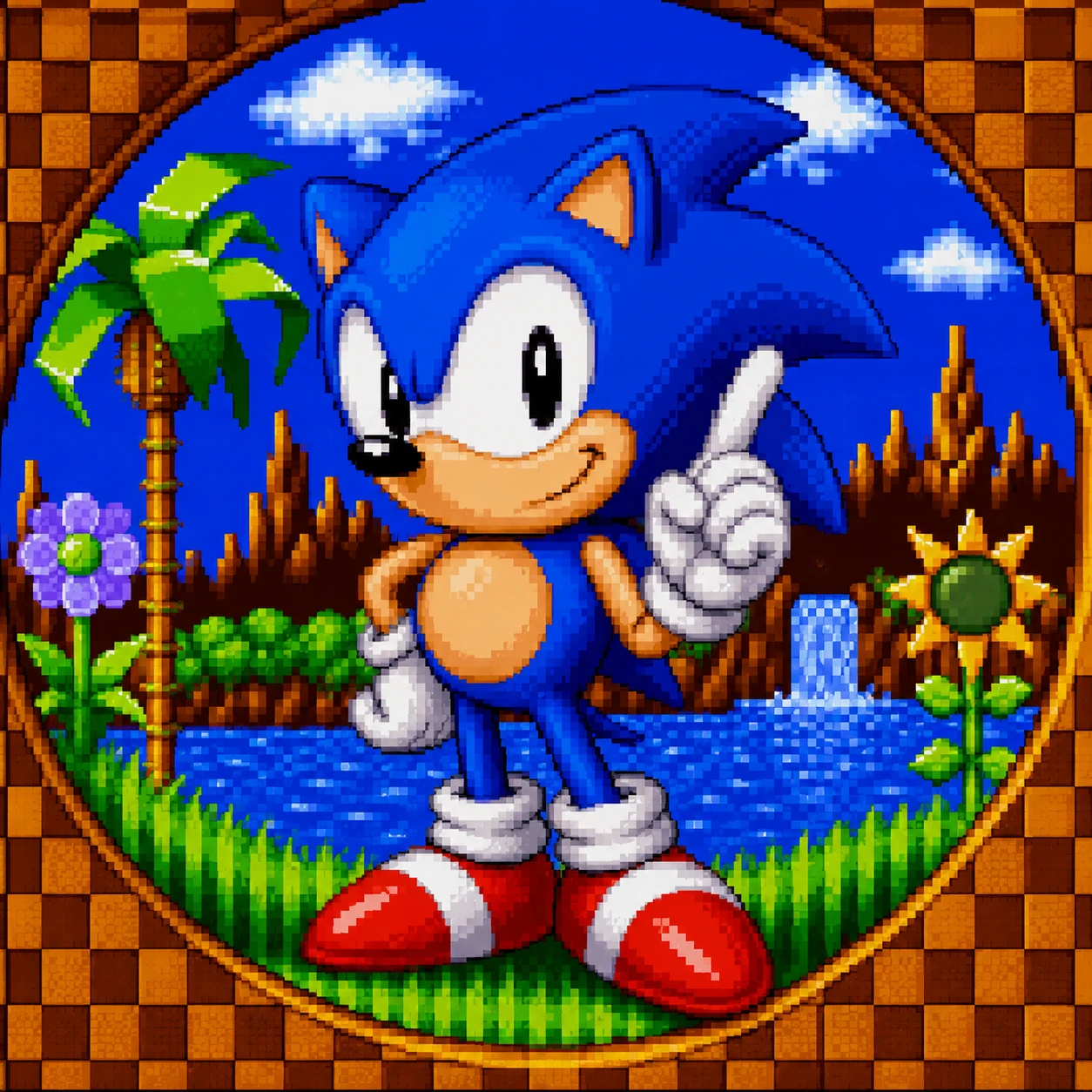 Classic Sonic PFP with round black eyes chunky red shoes and 90s Mega Drive style shading