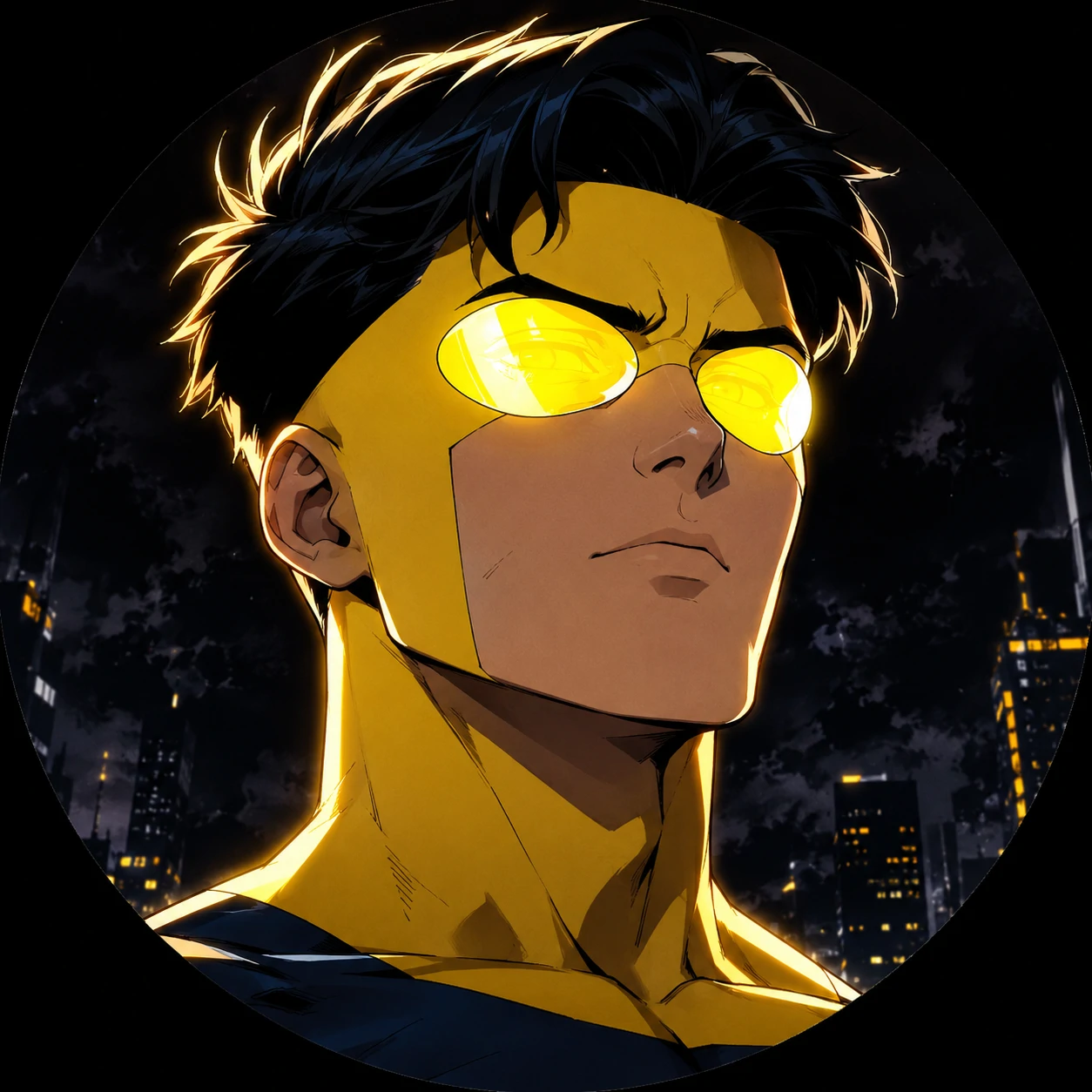 Cool Mark Grayson Invincible PFP with sharp lighting and yellow goggles for Discord
