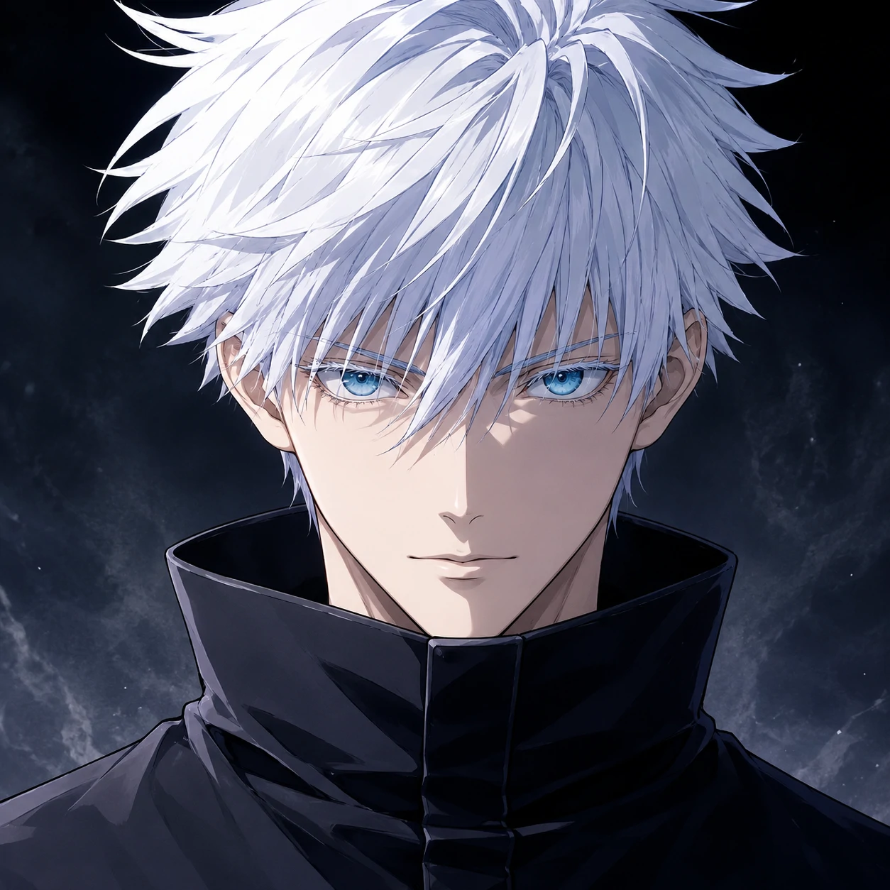 Cool Satoru Gojo profile picture with clean jacket collar and direct gaze
