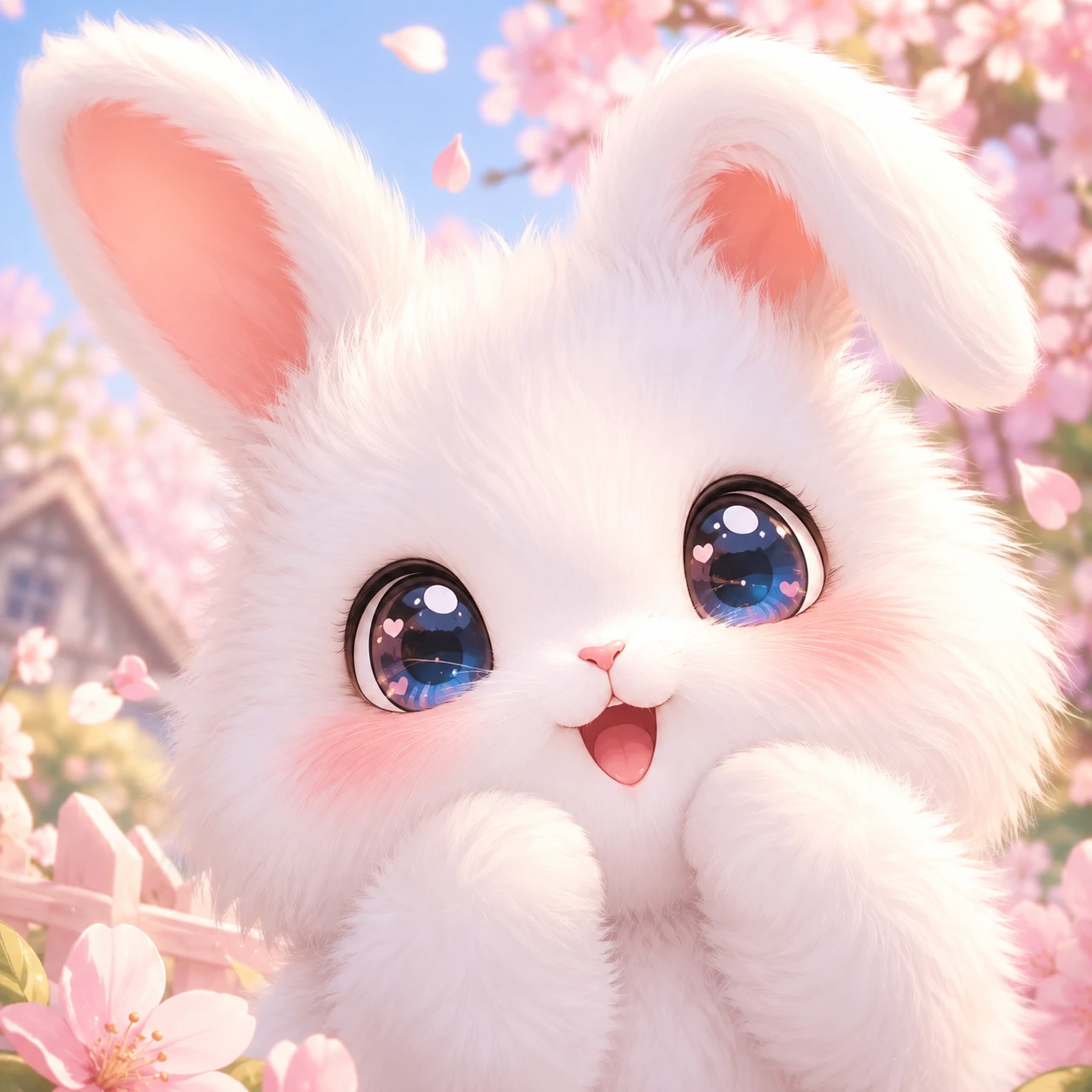 Cute bunny pfp of a fluffy white rabbit with big sparkling eyes and soft pink inner ears