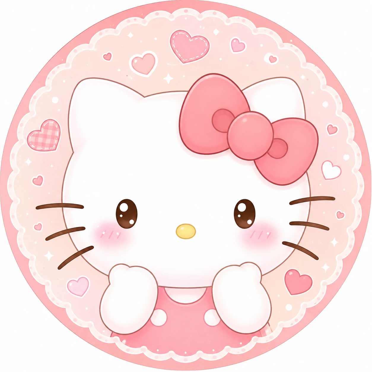 Round pastel cute Hello Kitty profile picture with rosy blush and mini heart accents