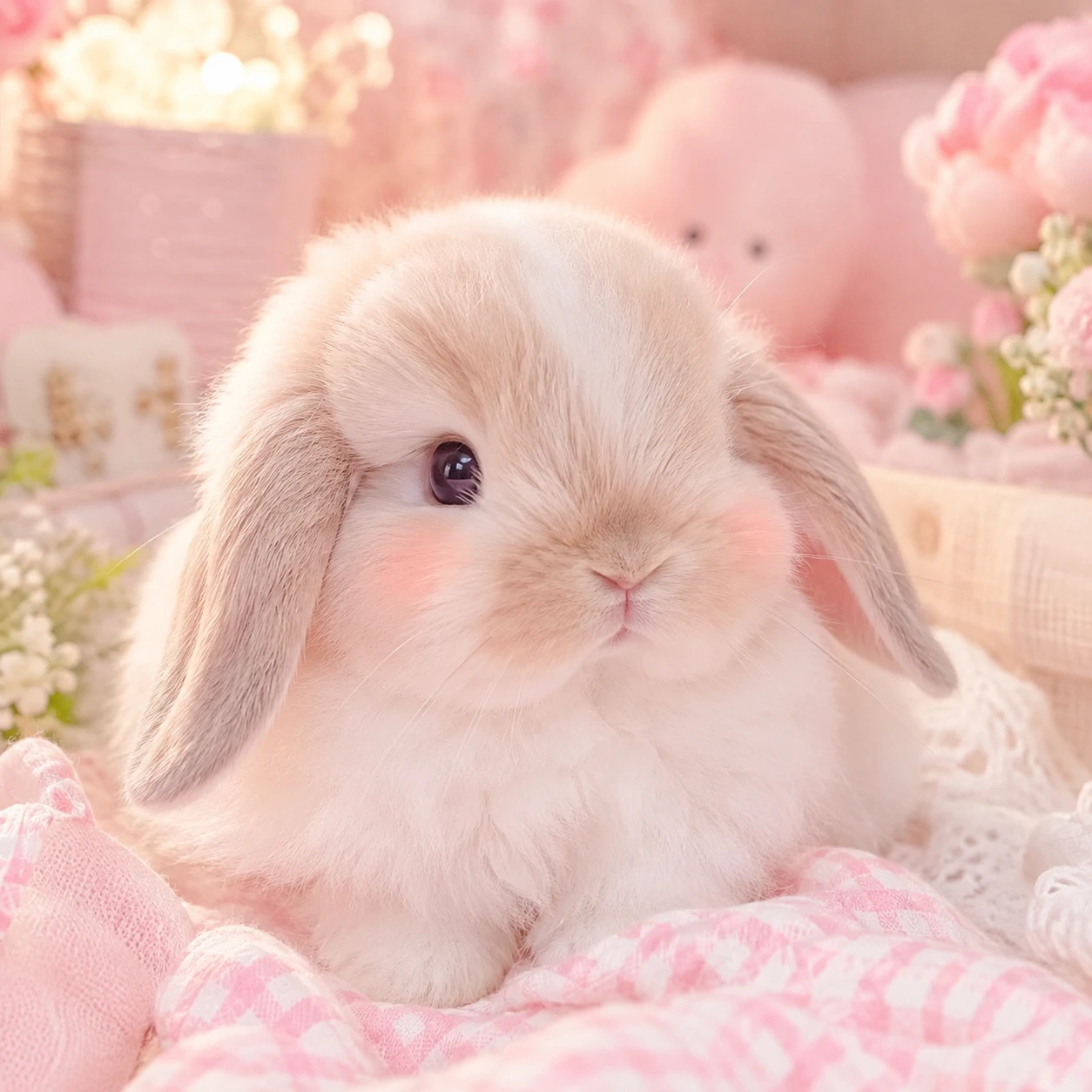 cute kawaii bunny profile picture using a fluffy real rabbit photo with a soft pastel filter