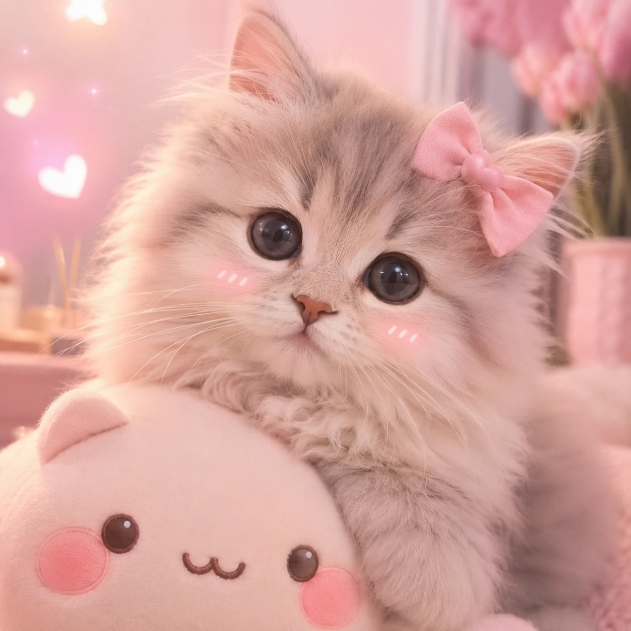 cute kawaii cat PFP using a fluffy real kitten photo edited with a soft pastel filter