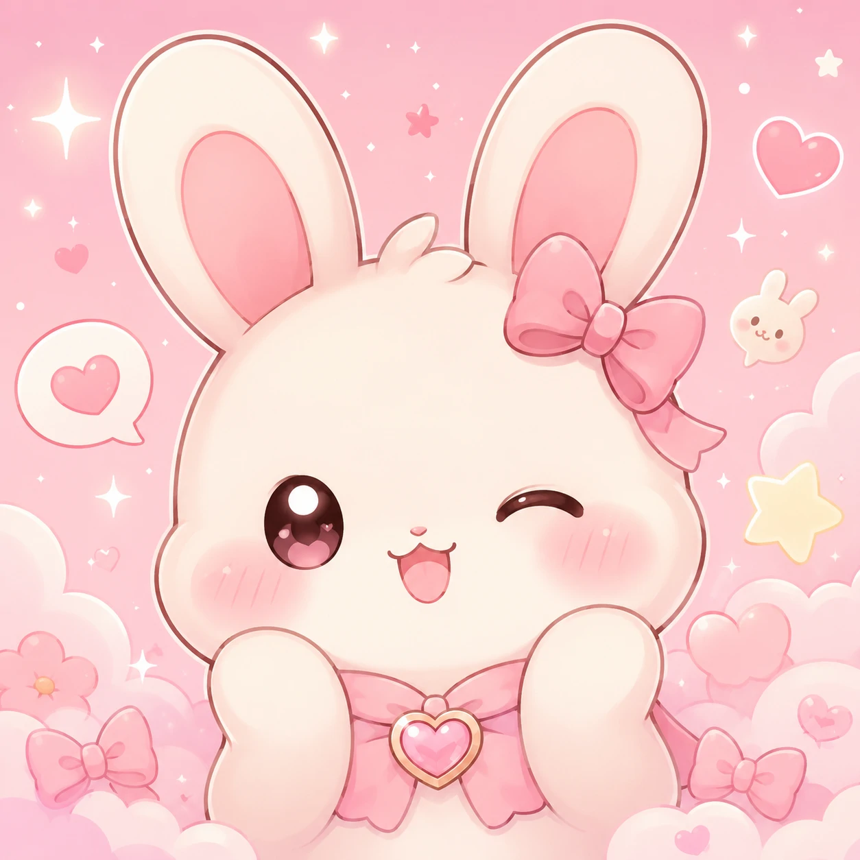 cute kawaii Discord PFP with a bunny mascot icon and soft pink pastel background