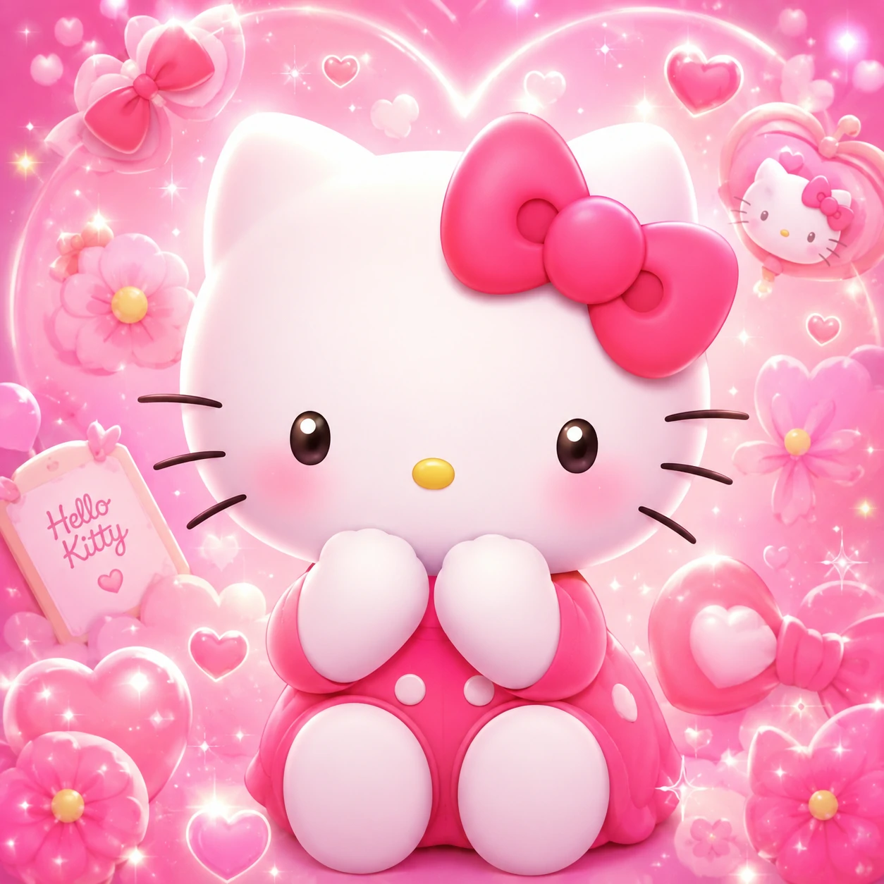 cute kawaii Sanrio PFP featuring Hello Kitty in classic pink with a soft glowing background