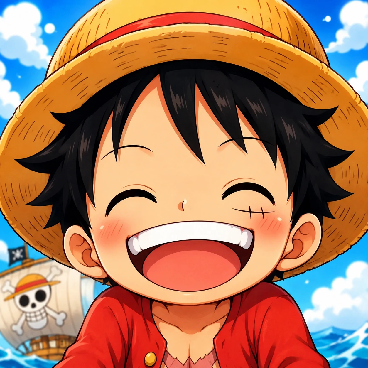 Cute Luffy pfp in chibi style with big smile and bright cheeks