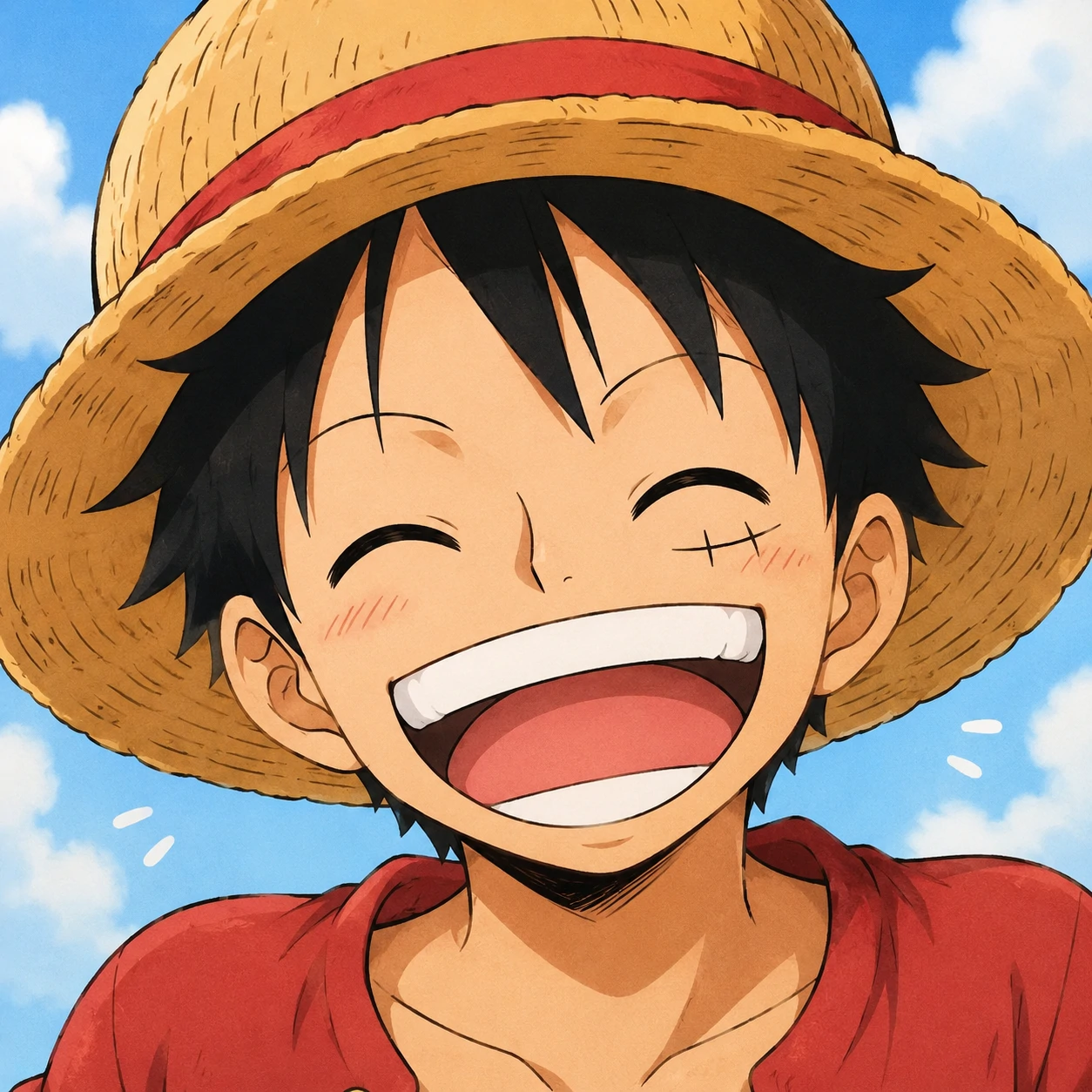 Cute Luffy profile picture with happy expression and soft straw hat details