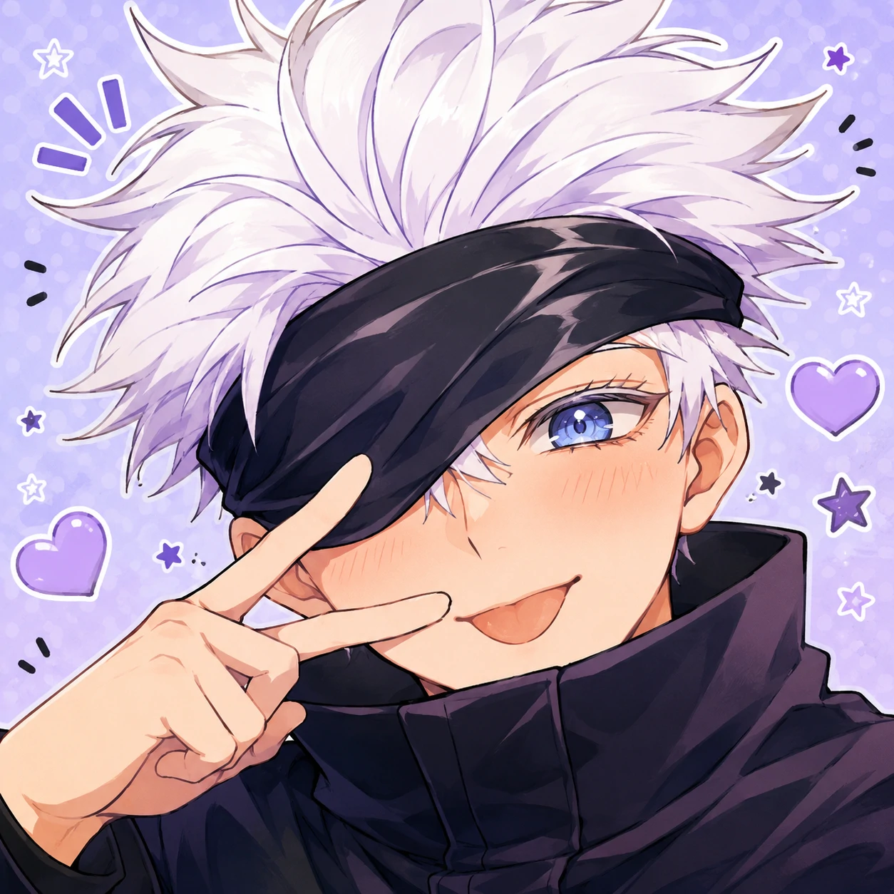 Satoru Gojo cute profile picture with playful expression and chibi-inspired mood
