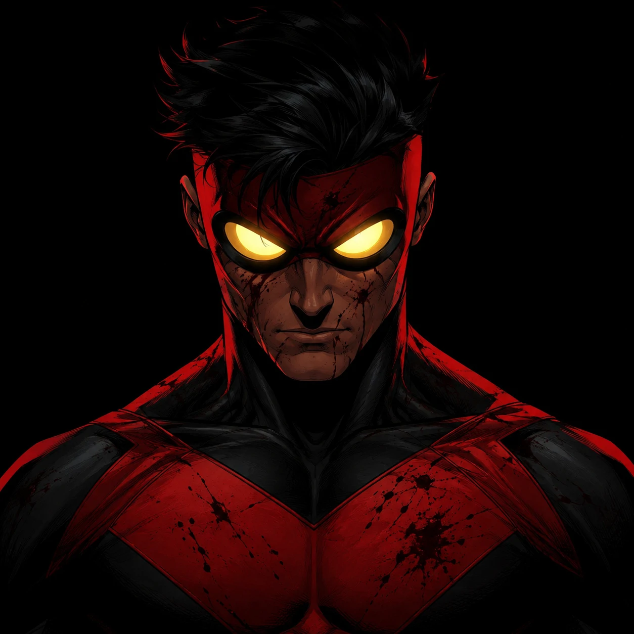 Dark themed Invincible profile picture with black background and red suit accents