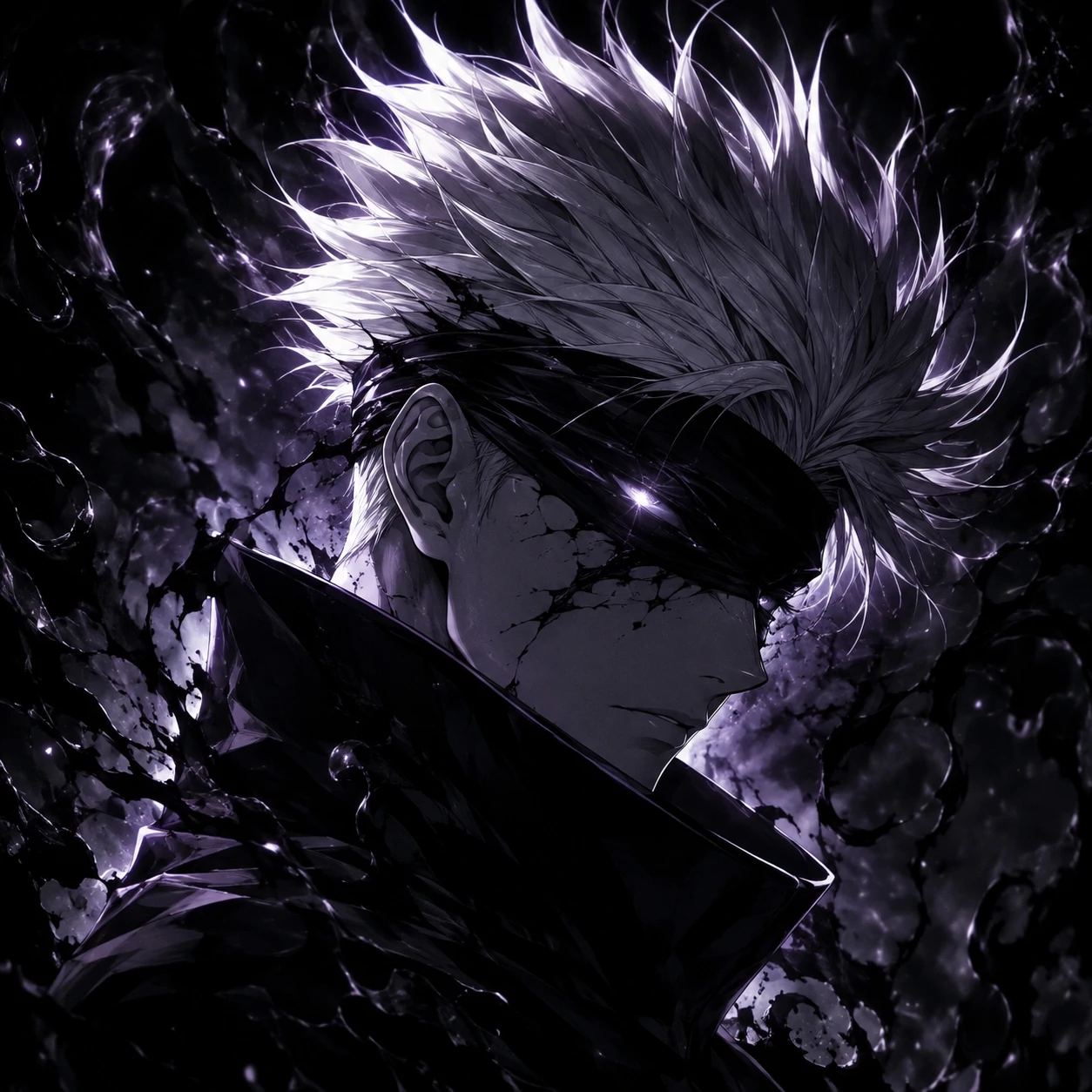 Satoru Gojo dark profile picture with black aura and severe expression