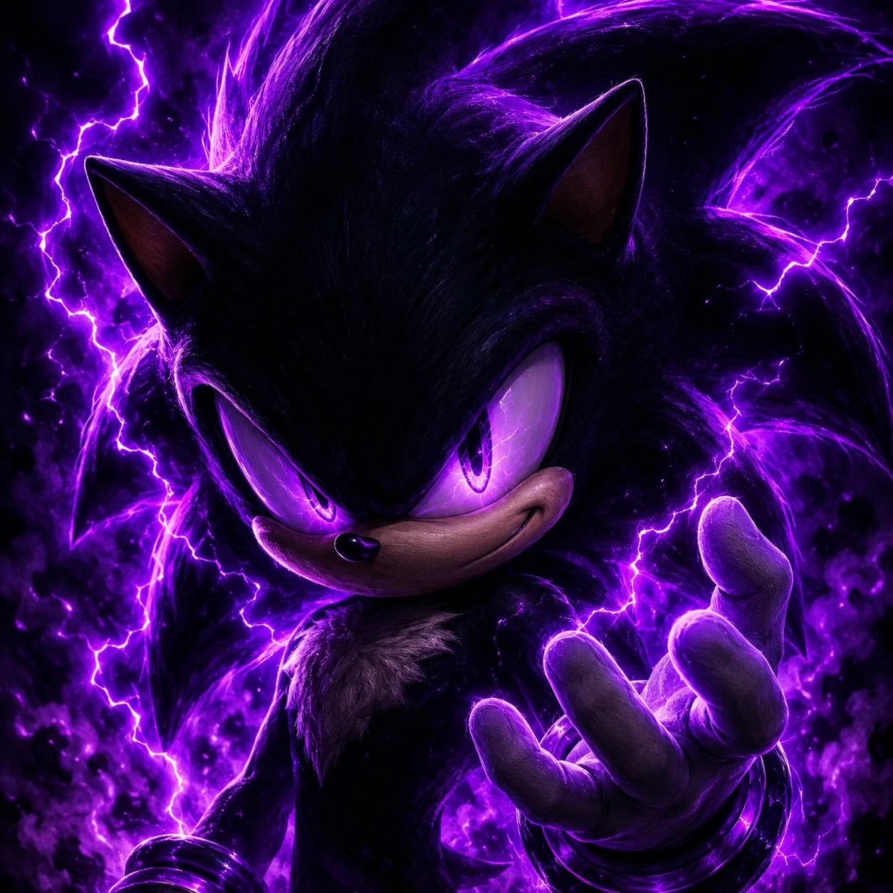 Dark Sonic profile picture with a deep purple aura crackling around his black quills